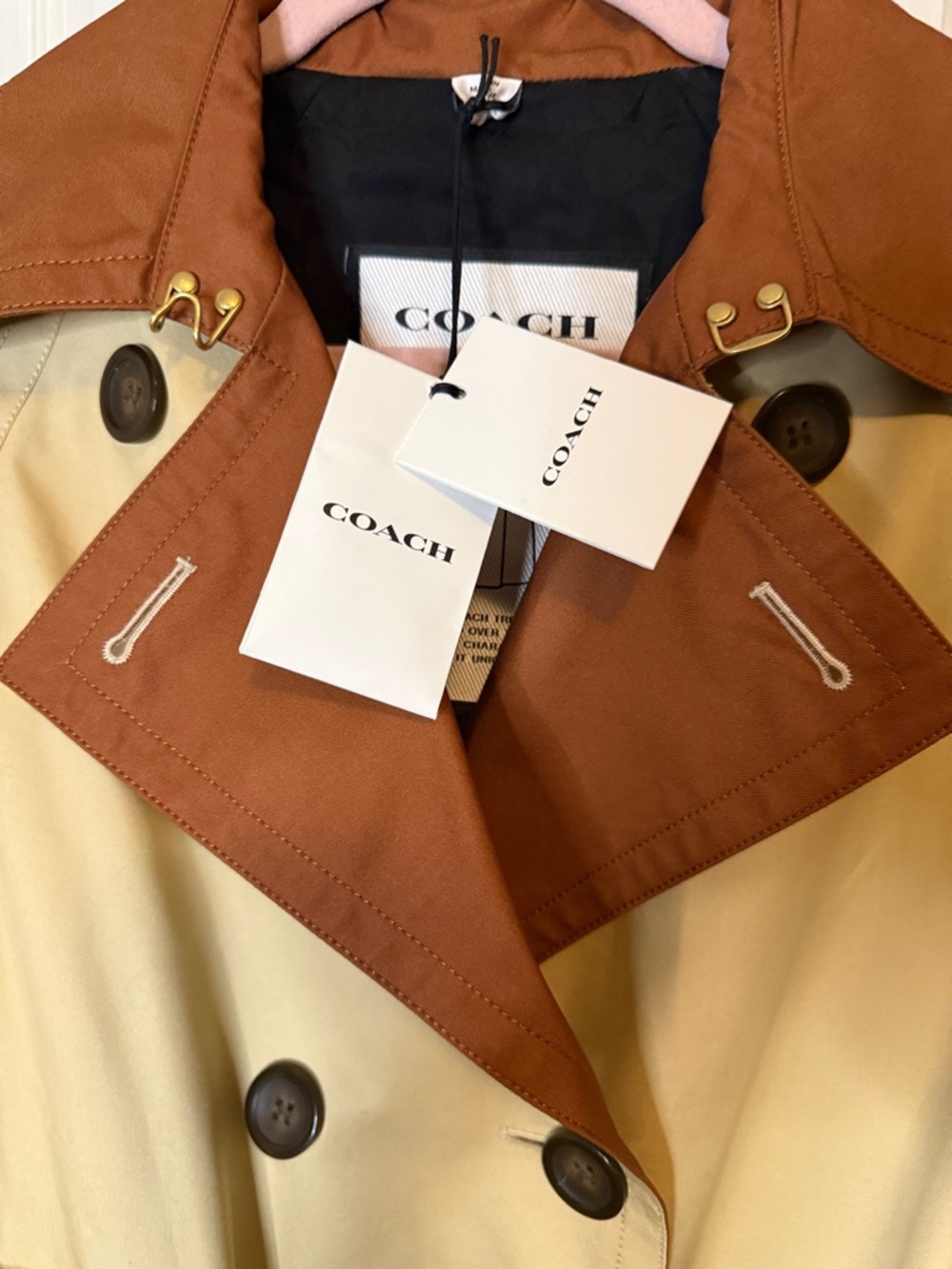 Coach Colorblock Trench Coat in Beige, Rust and Black - Picture 4 of 9